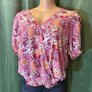 MELLODAY Multicolor Floral Wrap Blouse